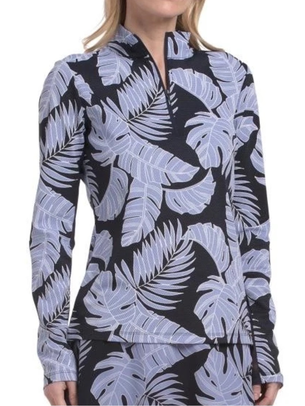Tommy Bahama Everyday Active Sz XS Blue Palm Leaf Print 1/4 Zip Pullover Top NWT